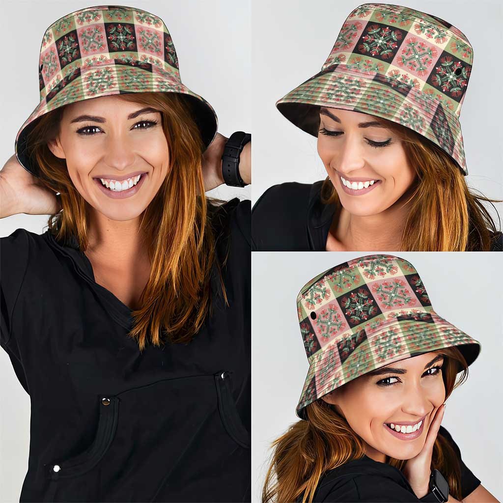 Seamless Pattern Pikake Lei Bucket Hat Floral Squares Pikake - Polynesian Pride
