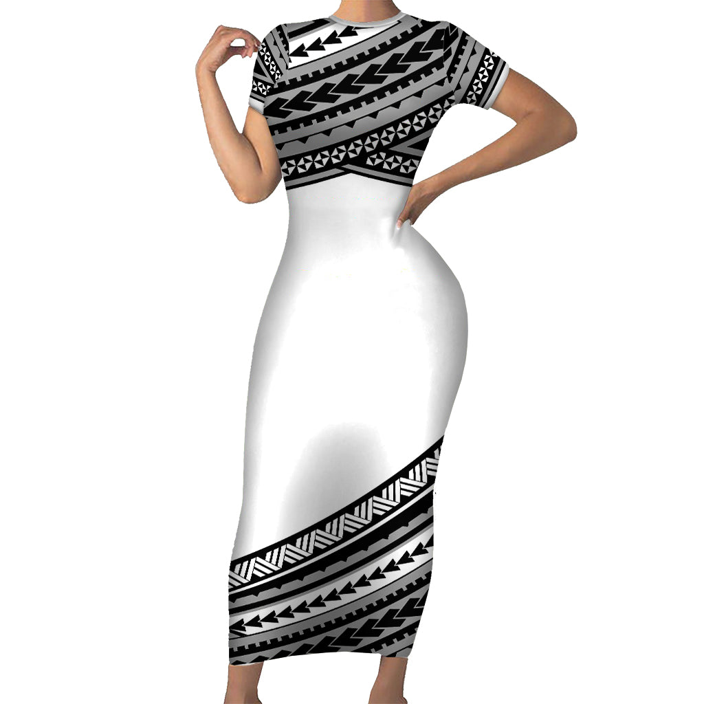 Polynesian Short Sleeve Body Long Dress Simple White LT6