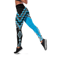Sky Blue Niho Taniwha Mix Poutama Leggings Unique Taniko Aotearoa - Polynesian Pride