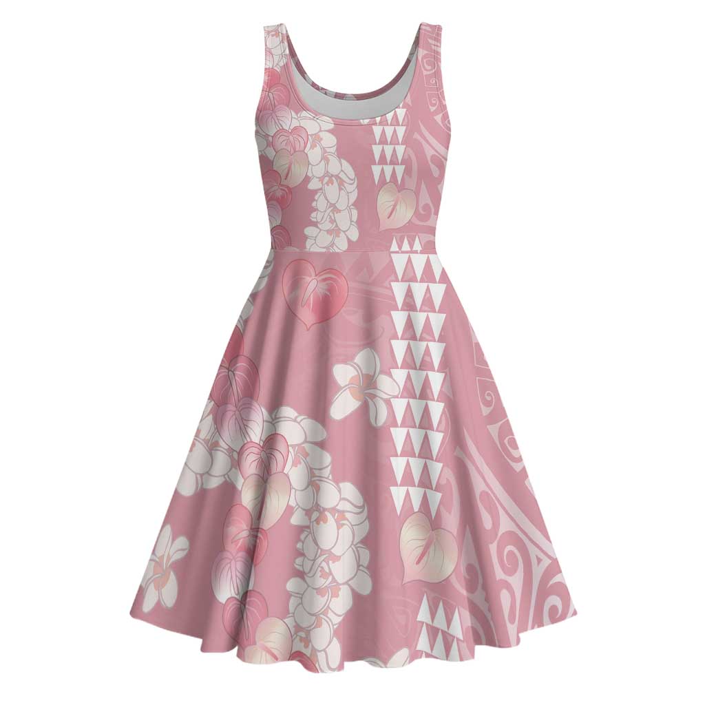Soft Pink Hawaii Anthurium Plumeria Lei Midi Dress LT9 Pink - Polynesian Pride
