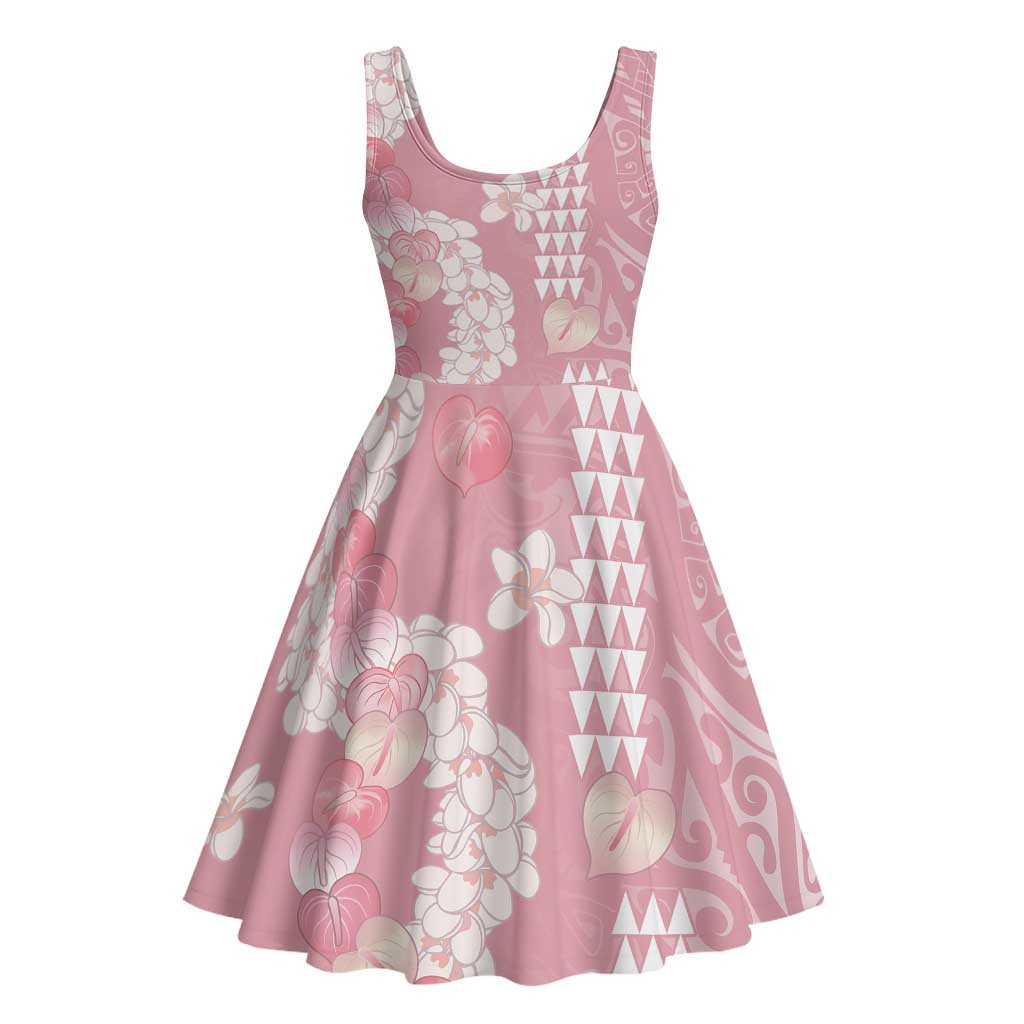 Soft Pink Hawaii Anthurium Plumeria Lei Midi Dress LT9 - Polynesian Pride