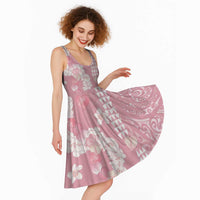 Soft Pink Hawaii Anthurium Plumeria Lei Midi Dress LT9 - Polynesian Pride