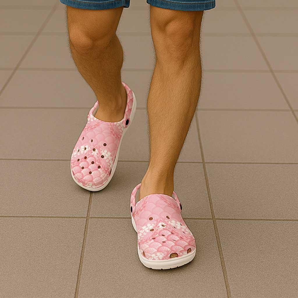 Soft Pink Mermaid Puakenikeni Maile Lei Clogs Shoes