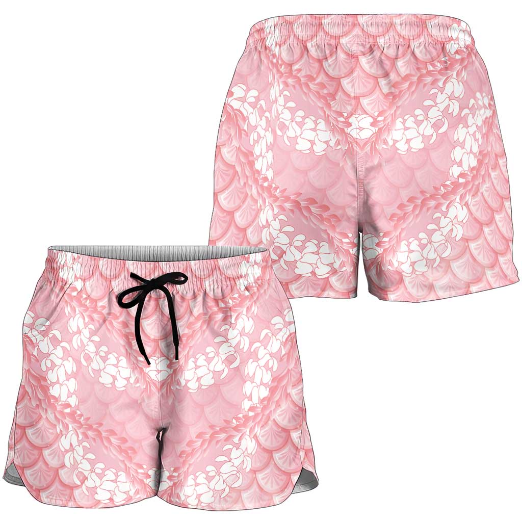 Soft Pink Mermaid Puakenikeni Maile Lei Shorts for Women