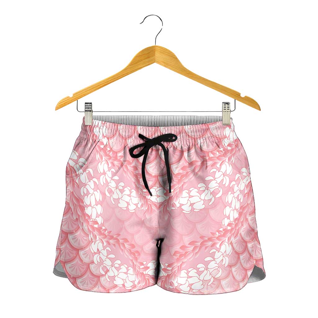 Soft Pink Mermaid Puakenikeni Maile Lei Shorts for Women