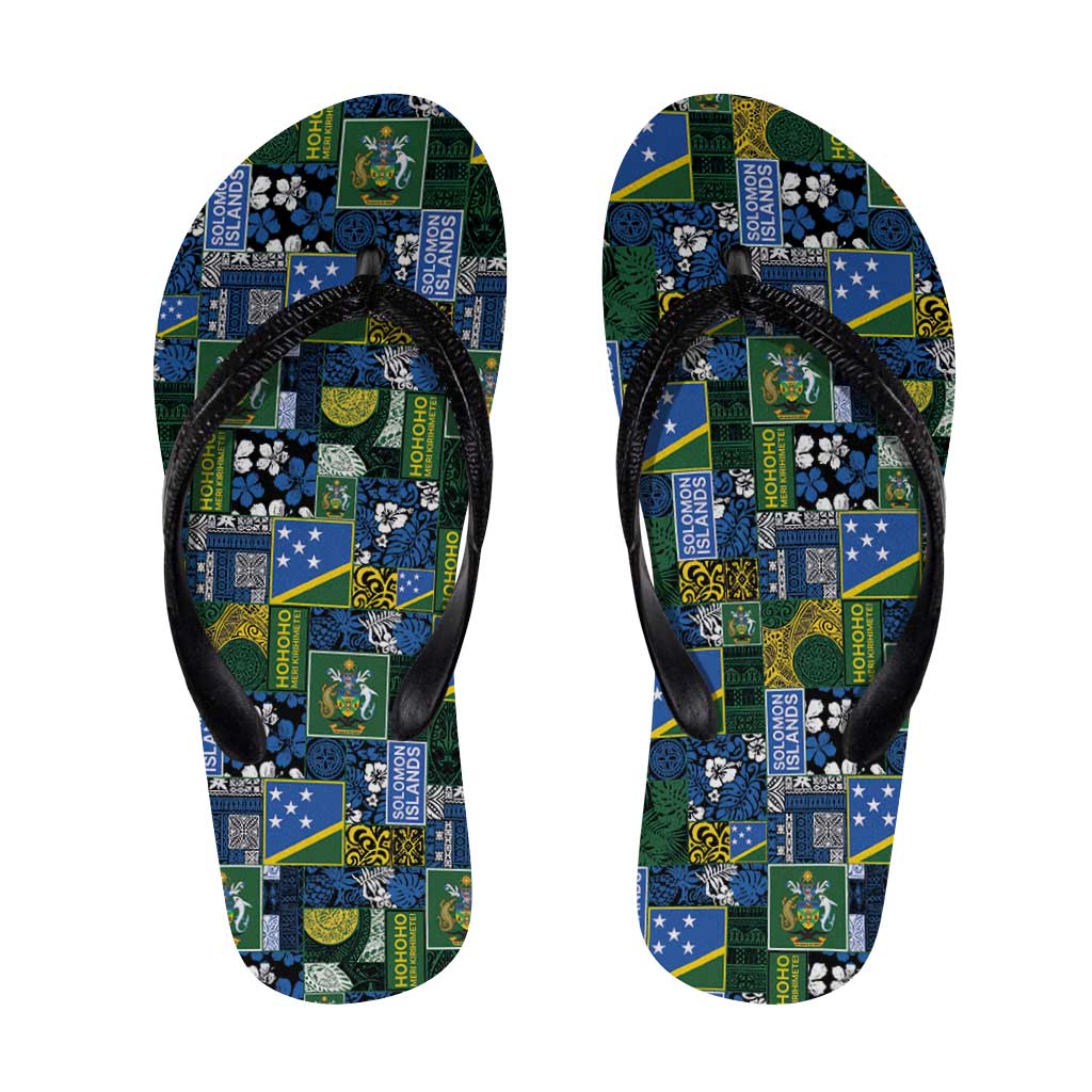 Solomon Islands Meri Kirihimete Flip Flops Pacific Patchwork Xmas Vibes - Polynesian Pride