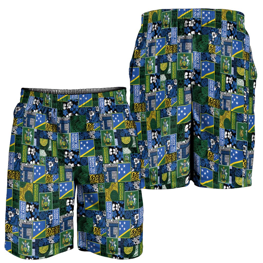 Solomon Islands Meri Kirihimete Shorts for Men Pacific Patchwork Xmas Vibes - Polynesian Pride