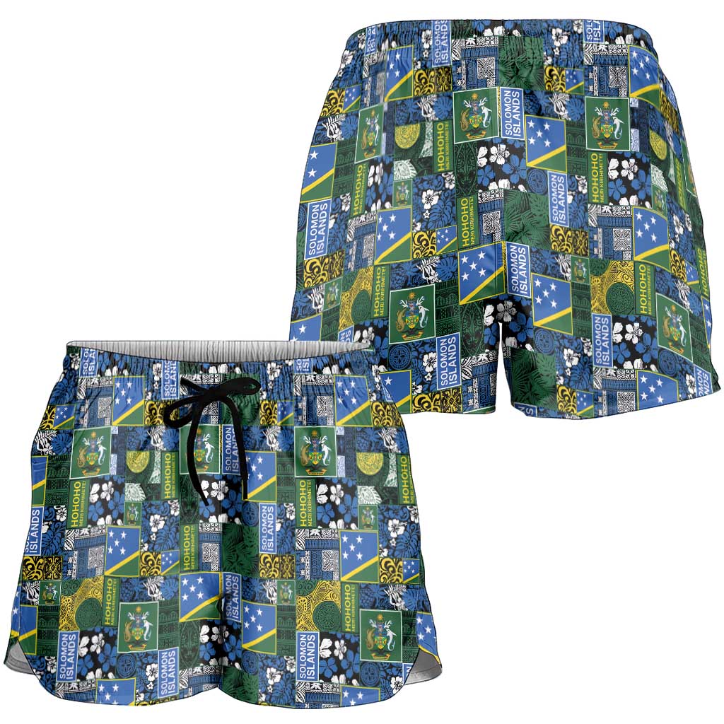 Solomon Islands Meri Kirihimete Shorts for Women Pacific Patchwork Xmas Vibes - Polynesian Pride
