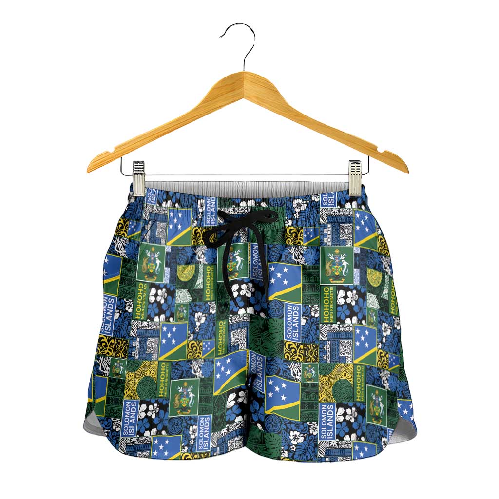 Solomon Islands Meri Kirihimete Shorts for Women Pacific Patchwork Xmas Vibes - Polynesian Pride