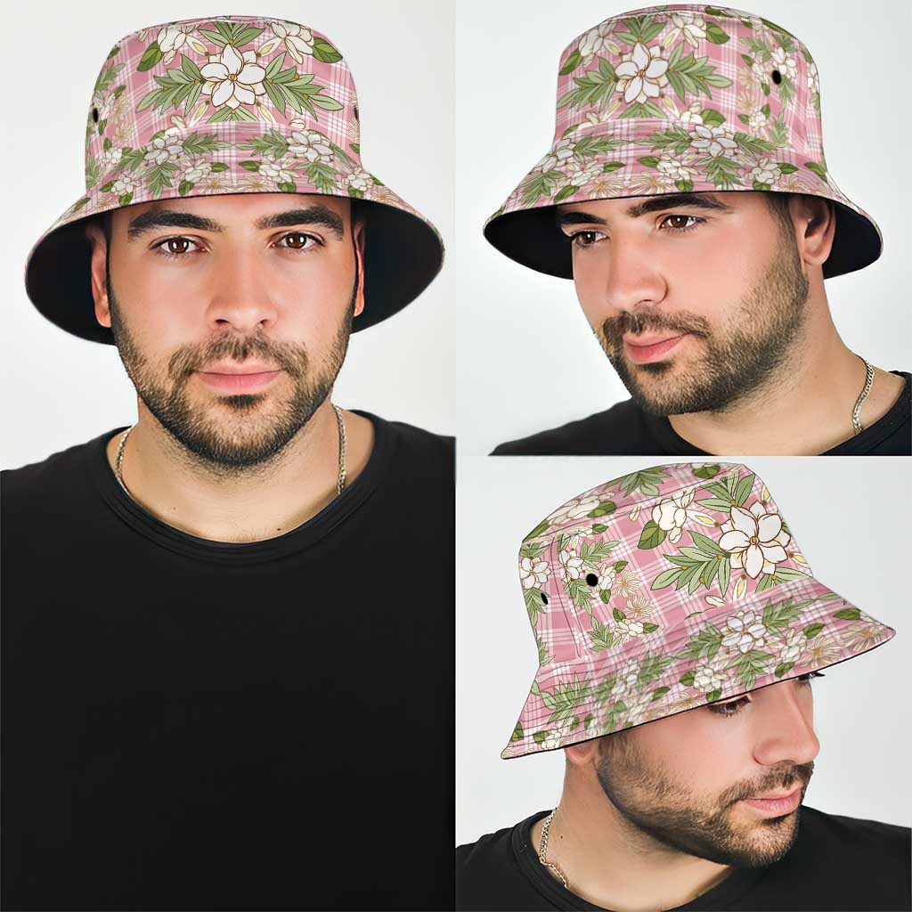 Squares Maile Leaf Bucket Hat Pink Palaka Hawaiian Quilt Pattern - Polynesian Pride