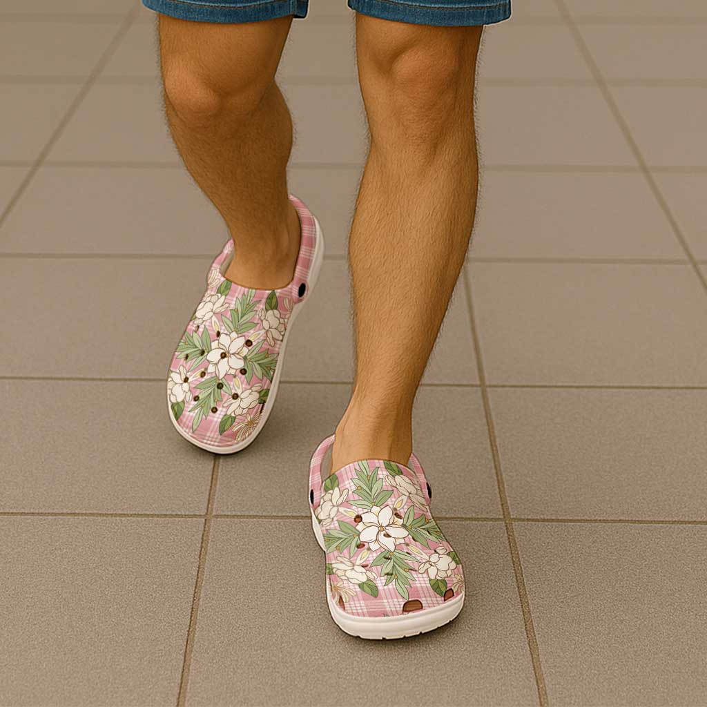 Squares Maile Leaf Clogs Shoes Pink Palaka Hawaiian Quilt Pattern - Polynesian Pride