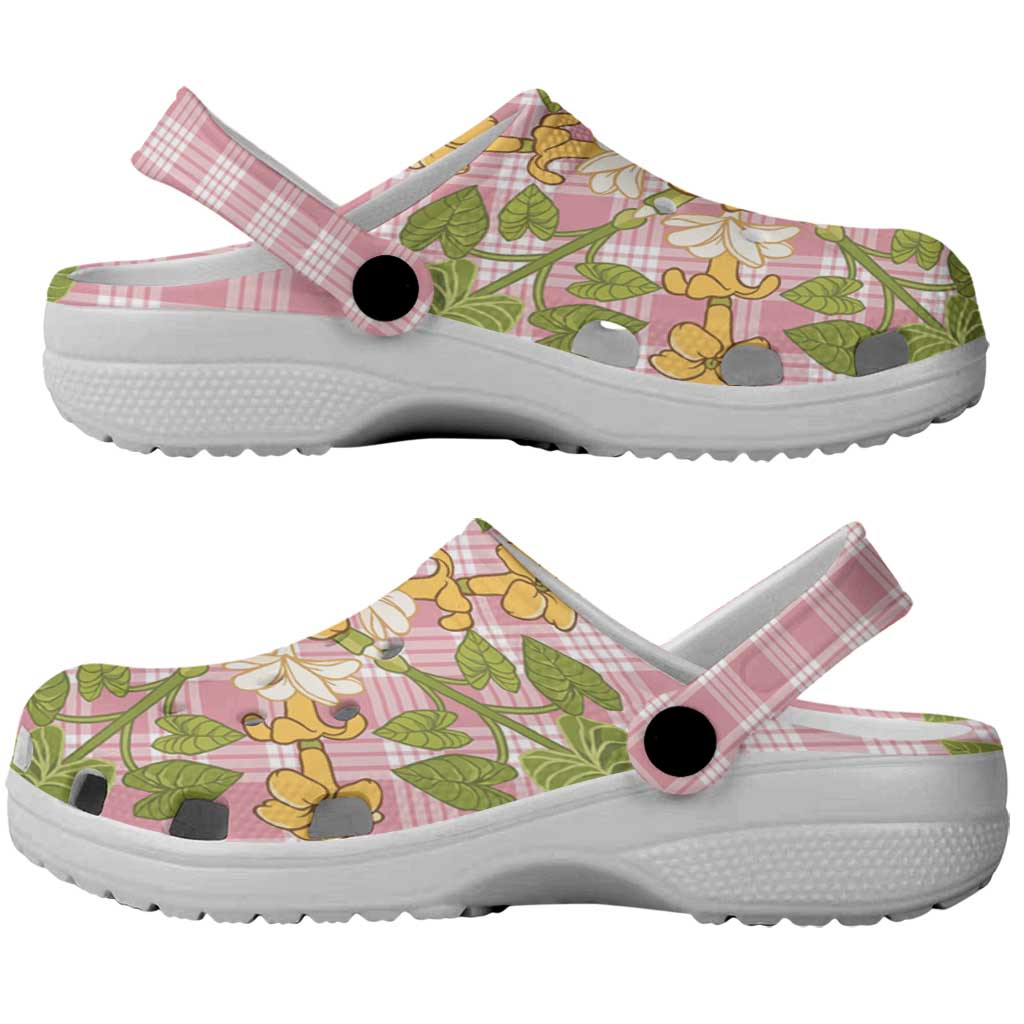 Squares Puakenikeni and Kalo Clogs Shoes Pink Palaka Hawaiian Quilt Pattern - Polynesian Pride