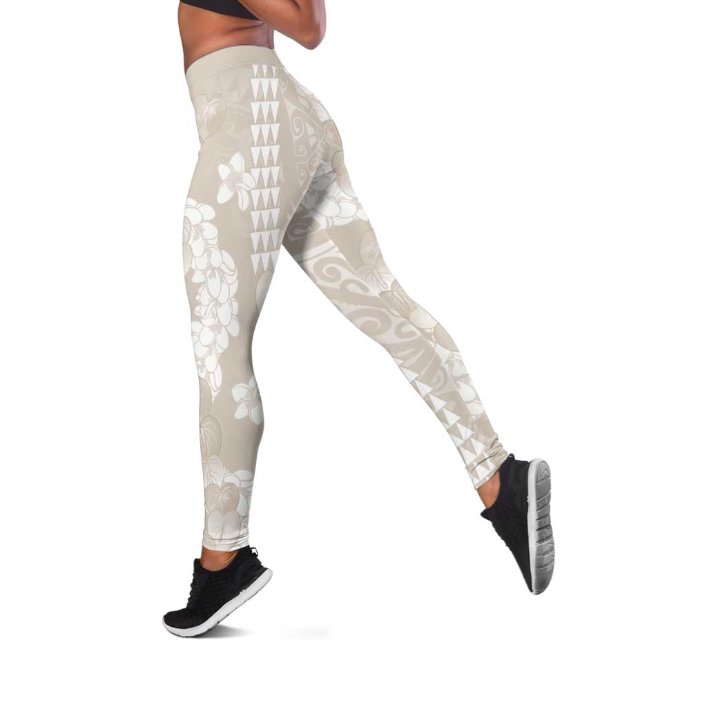 Suede Beige Hawaii Anthurium Plumeria Lei Leggings
