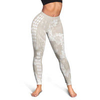 Suede Beige Hawaii Anthurium Plumeria Lei Leggings