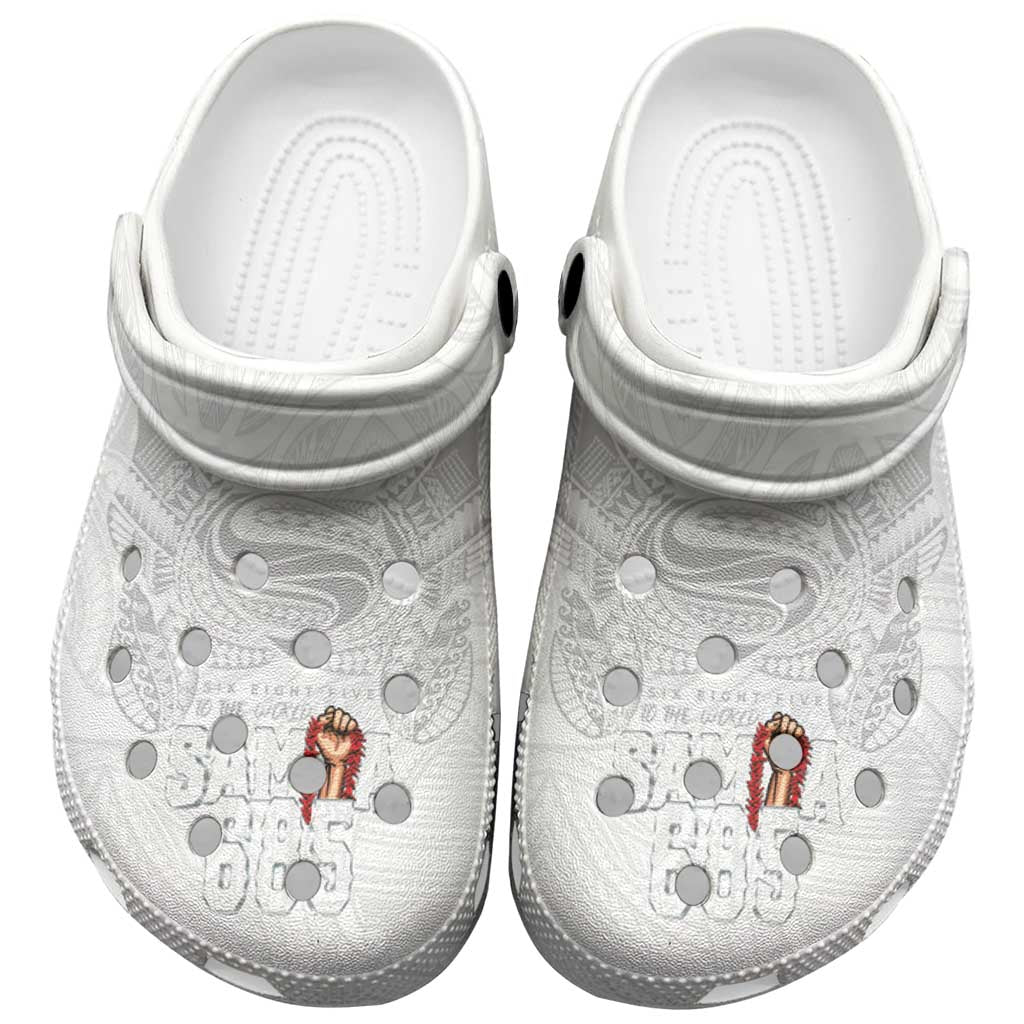 Super Samoa-Six Eight Five to The World Clogs Shoes Traditional Samoan Tattoo All White LT03 White - Polynesian Pride