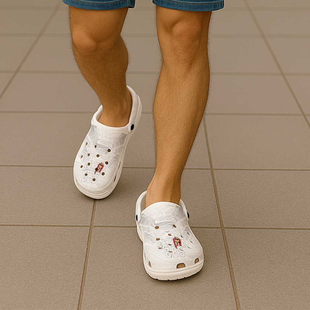 Super Samoa-Six Eight Five to The World Clogs Shoes Traditional Samoan Tattoo All White LT03 - Polynesian Pride