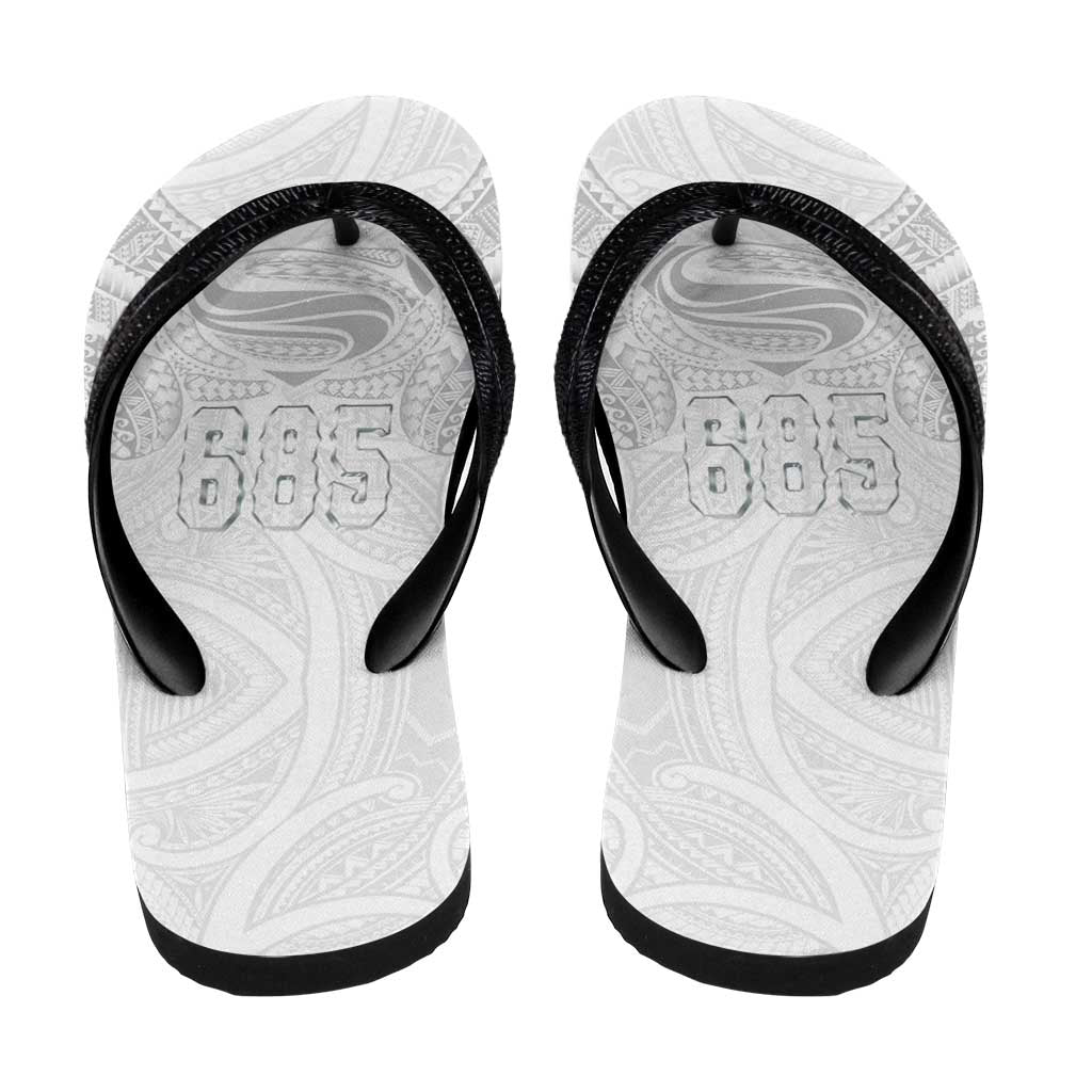 Super Samoa-Six Eight Five to The World Flip Flops Traditional Samoan Tattoo All White LT03 - Polynesian Pride