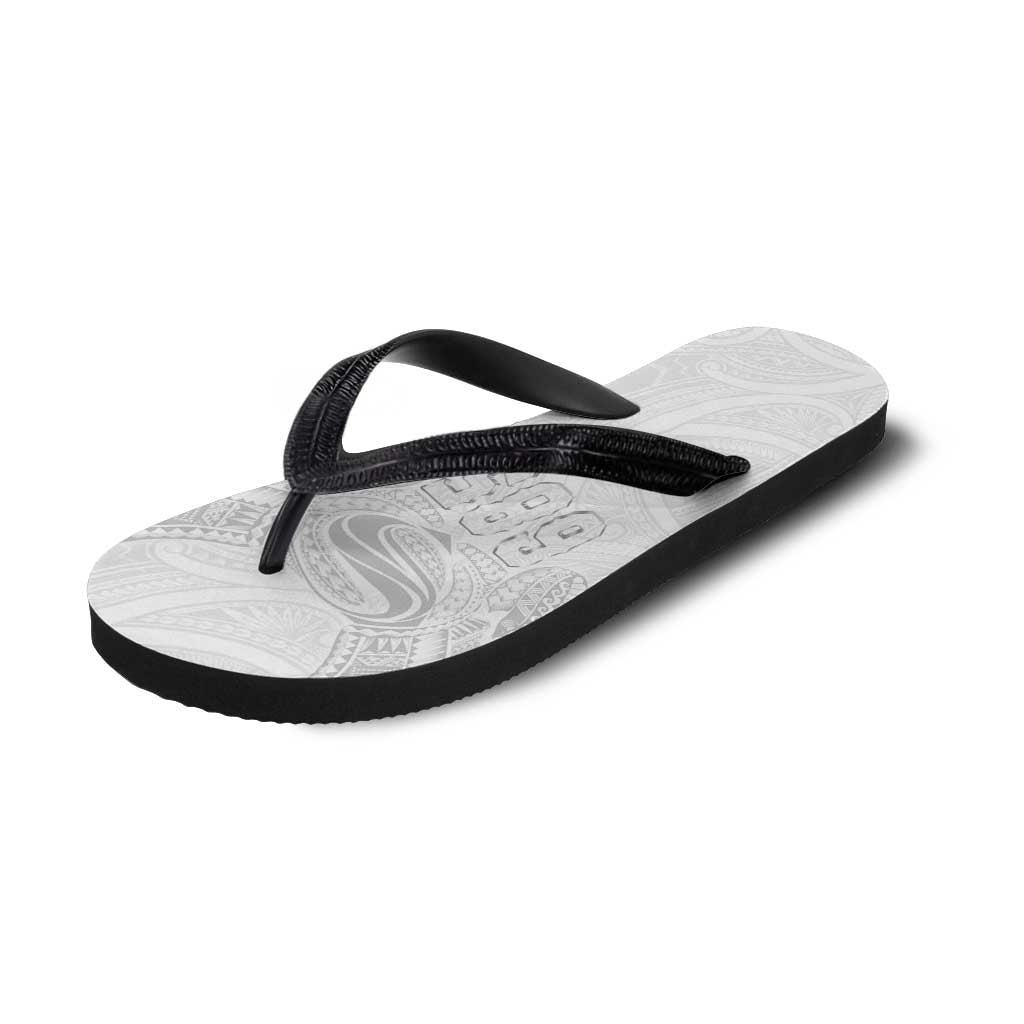 Super Samoa-Six Eight Five to The World Flip Flops Traditional Samoan Tattoo All White LT03 - Polynesian Pride