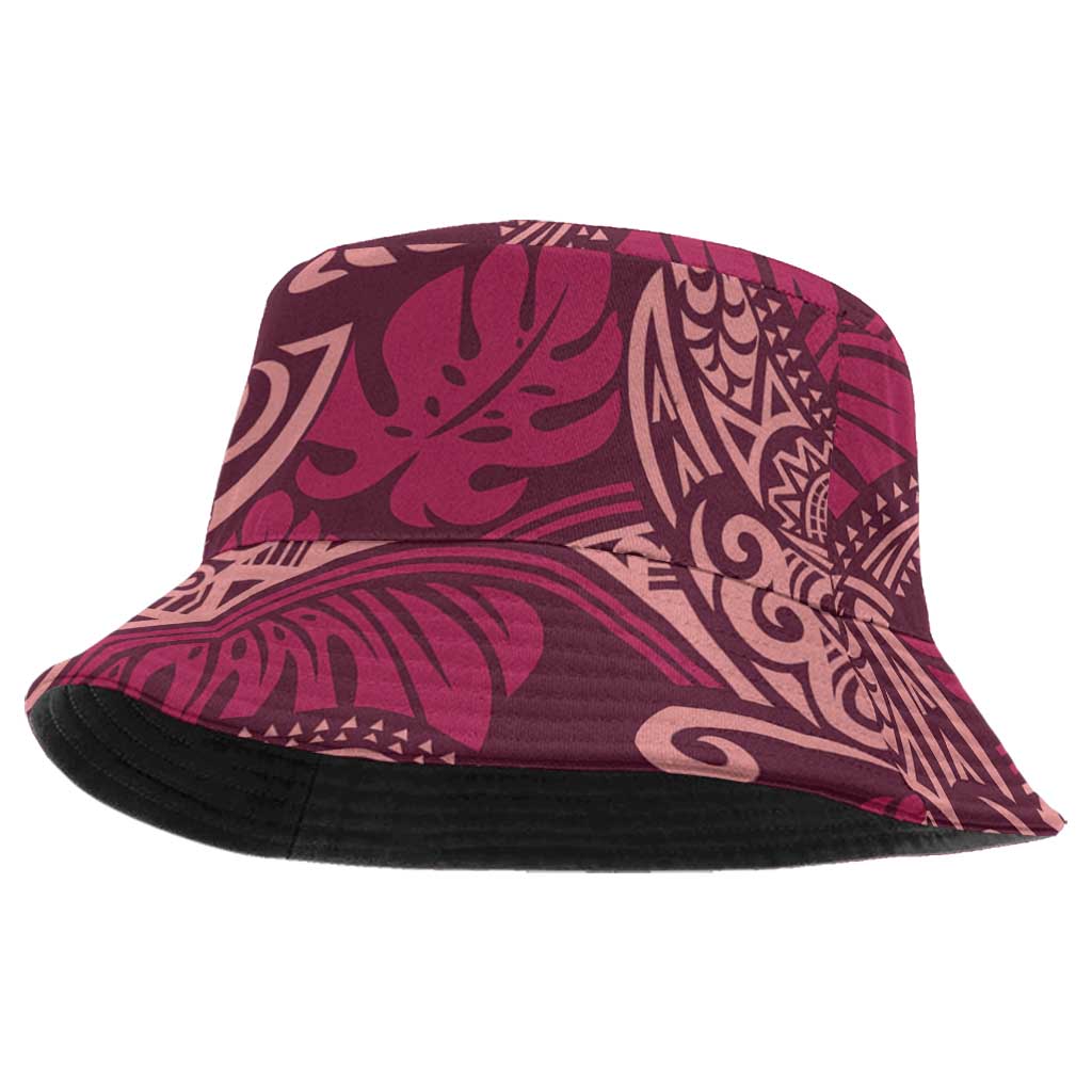 Sweet Pink Monstera Bucket Hat Polynesian Tribal Pattern - Polynesian Pride