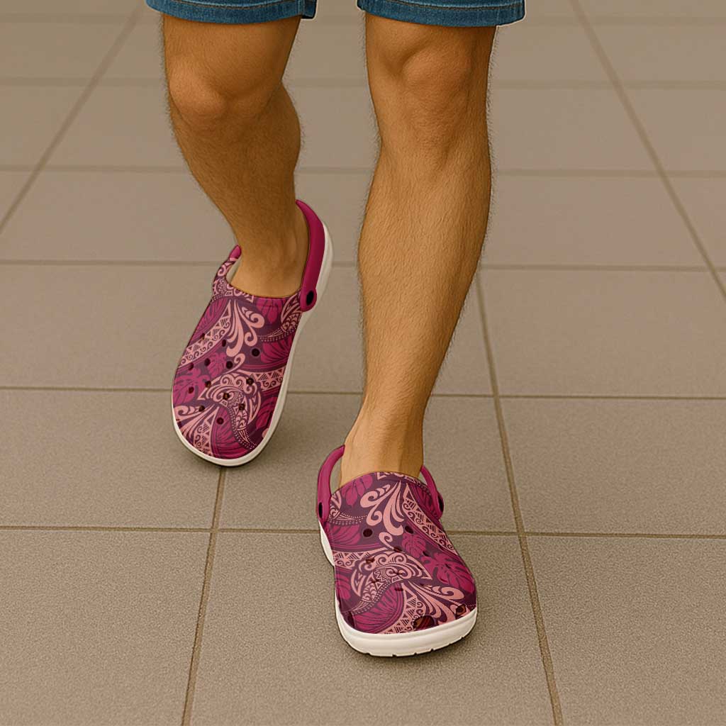 Sweet Pink Monstera Clogs Shoes Polynesian Tribal Pattern LT01 - Polynesian Pride