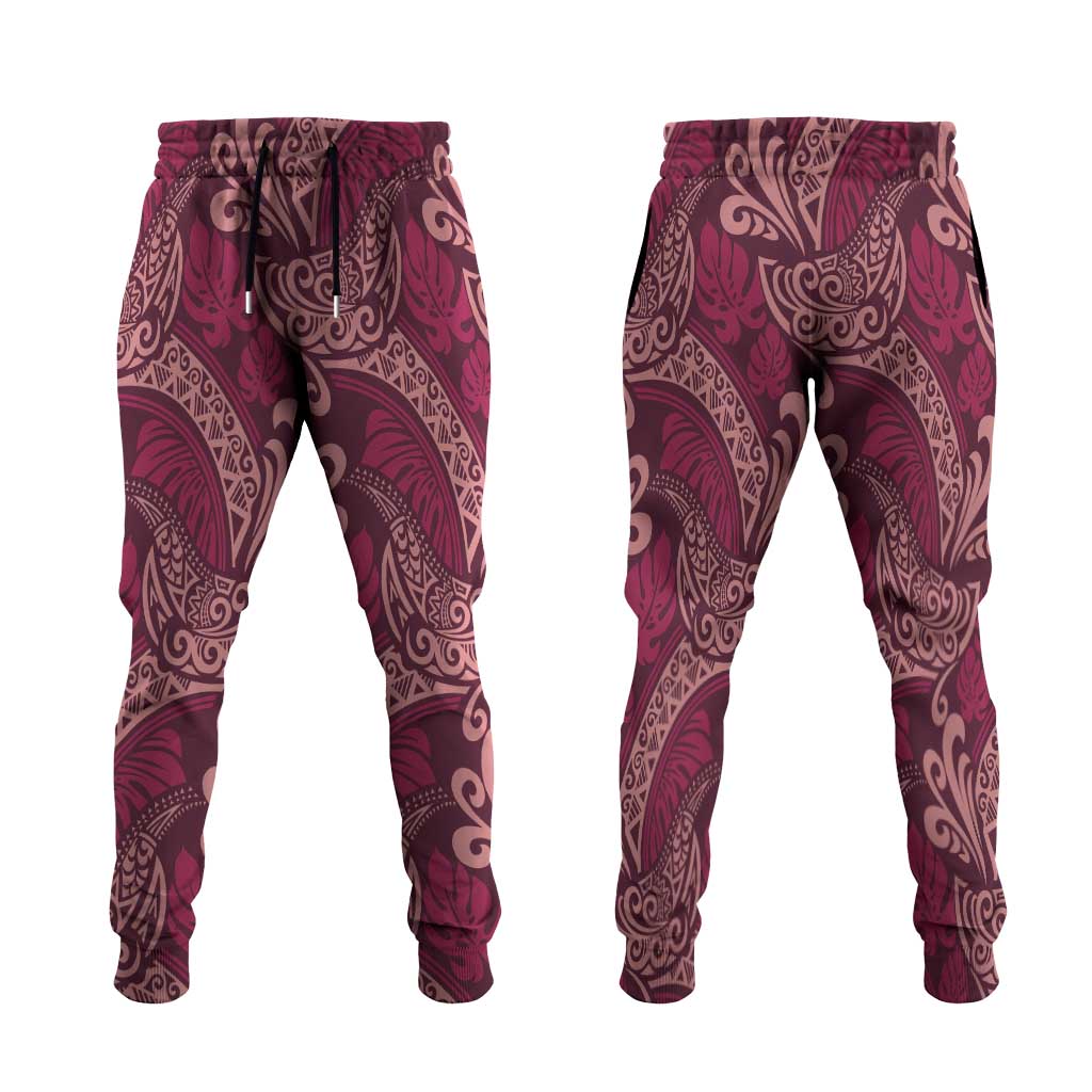 Sweet Pink Monstera Jogger Pants Polynesian Tribal Pattern LT01 Pink - Polynesian Pride