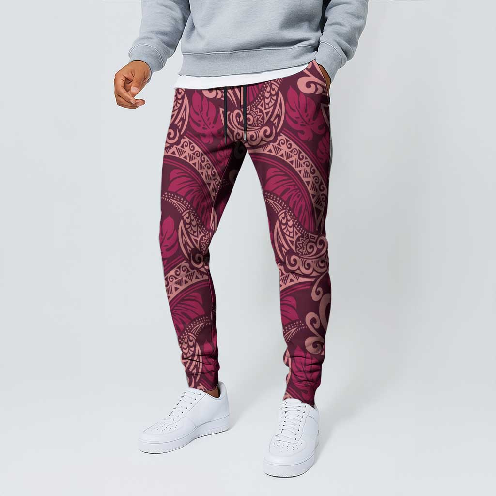 Sweet Pink Monstera Jogger Pants Polynesian Tribal Pattern LT01 - Polynesian Pride