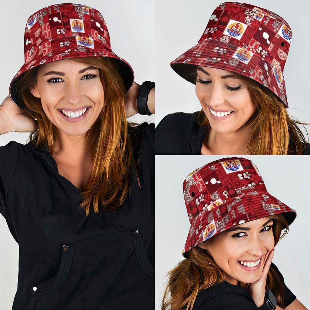 Tahiti Oaoa I Teie Noera Bucket Hat Pacific Patchwork Xmas Vibes - Polynesian Pride