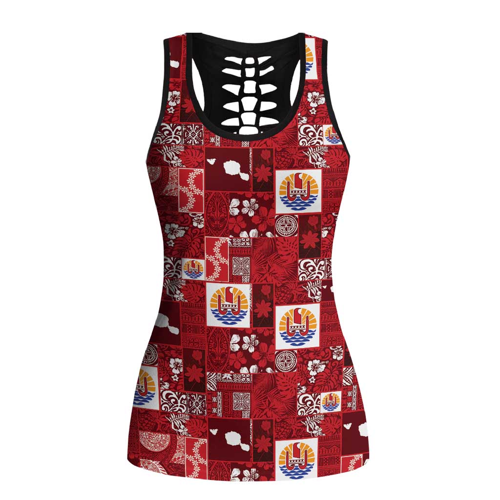 Tahiti Oaoa I Teie Noera Hollow Tank Top Pacific Patchwork Xmas Vibes - Polynesian Pride