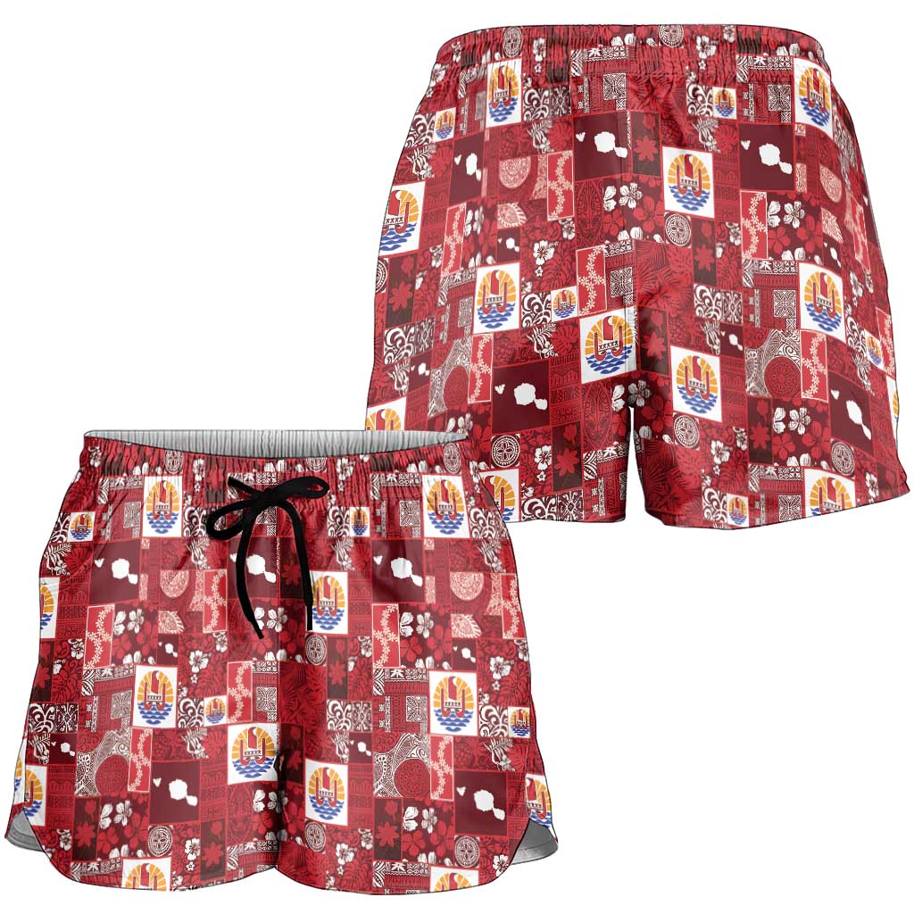 Tahiti Oaoa I Teie Noera Shorts for Women Pacific Patchwork Xmas Vibes - Polynesian Pride