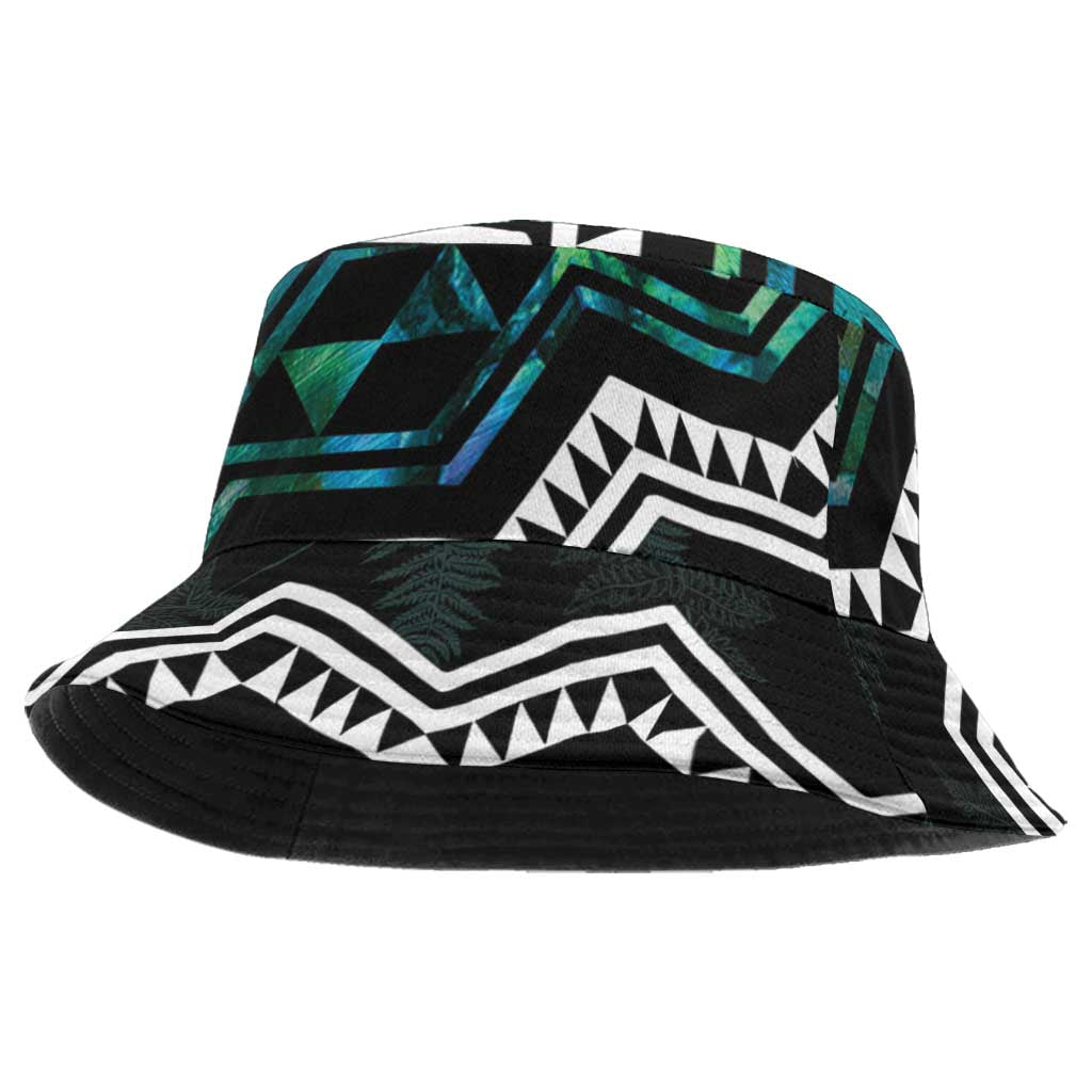 Taniko Aotearoa Mix Paua Shell Bucket Hat Niho Taniwha Turquoise Glitter - Polynesian Pride