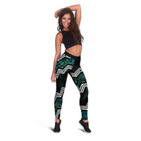 Taniko Aotearoa Mix Paua Shell Leggings Niho Taniwha Turquoise Glitter - Polynesian Pride