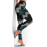 Taniko Aotearoa Mix Paua Shell Leggings Niho Taniwha Turquoise Glitter - Polynesian Pride