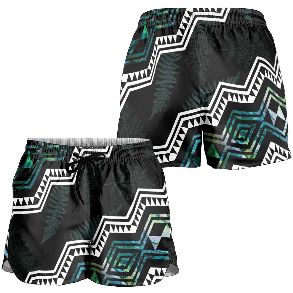 Taniko Aotearoa Mix Paua Shell Shorts for Women Niho Taniwha Turquoise Glitter - Polynesian Pride