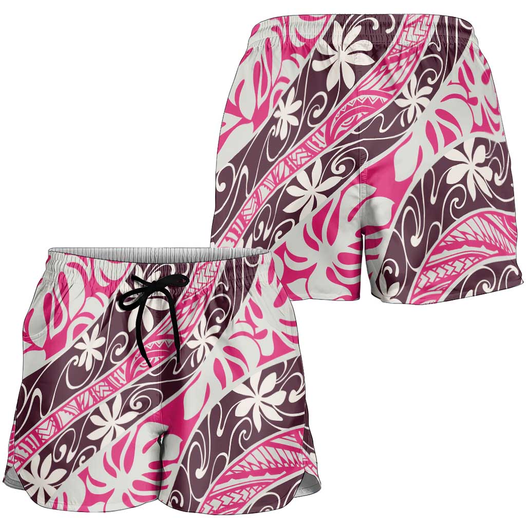 Tarona Tahiti Tiare Monstera Shorts for Women Polynesian Pattern Curve Style - Polynesian Pride