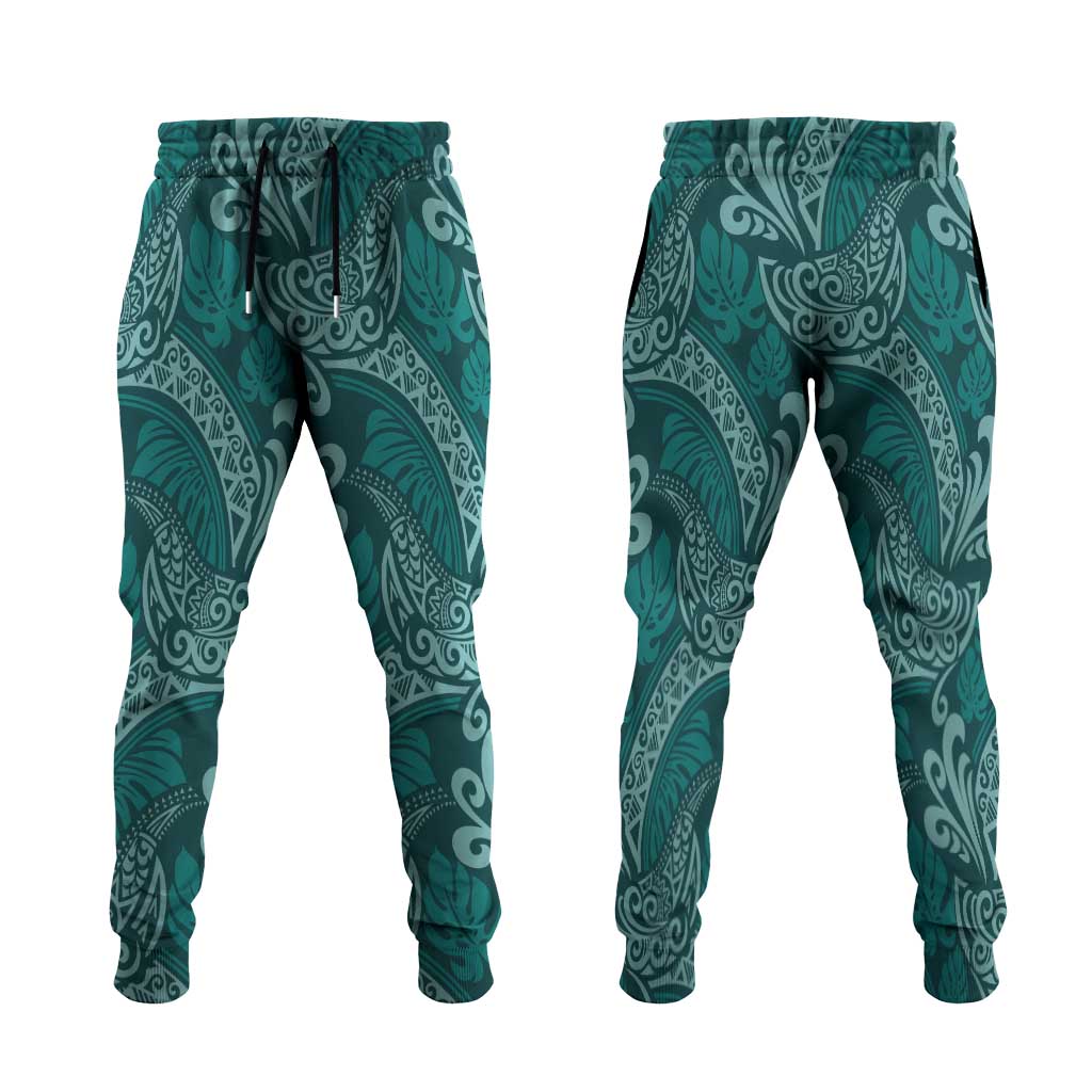 Teal Monstera Jogger Pants Polynesian Tribal Pattern LT01 Teal - Polynesian Pride