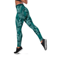 Teal Monstera Leggings - Polynesian Tribal Pattern LT01 Teal - Polynesian Pride