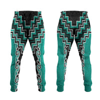 Teal Niho Taniwha Mix Poutama Jogger Pants Unique Taniko Aotearoa - Polynesian Pride