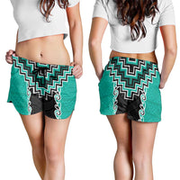 Teal Niho Taniwha Mix Poutama Shorts for Women Unique Taniko Aotearoa LT01 - Polynesian Pride