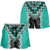 Teal Niho Taniwha Mix Poutama Shorts for Women Unique Taniko Aotearoa LT01 - Polynesian Pride