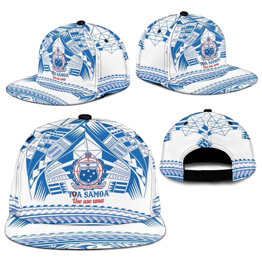 Toa Samoa Rugby Snapback Cap Uso aso uma Samoan Pattern White - Polynesian Pride