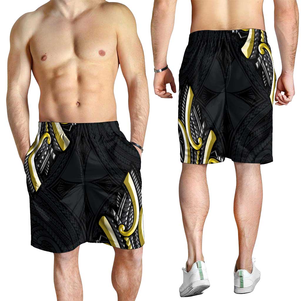 Traditional Art Hawaiian Kakau Tattoos Shorts for Men Yellow Color - Polynesian Pride