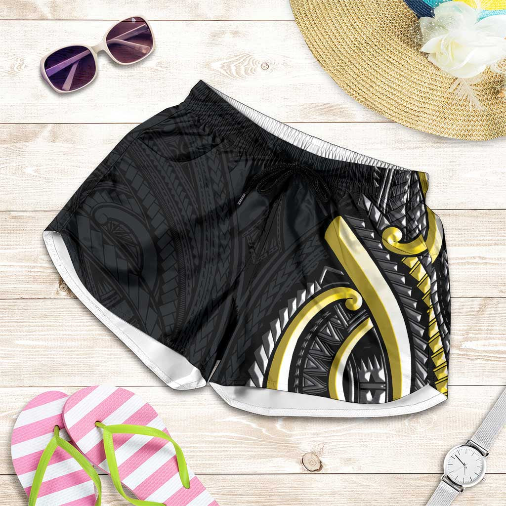 Traditional Art Hawaiian Kakau Tattoos Shorts for Women Yellow Color LT03 Yellow - Polynesian Pride