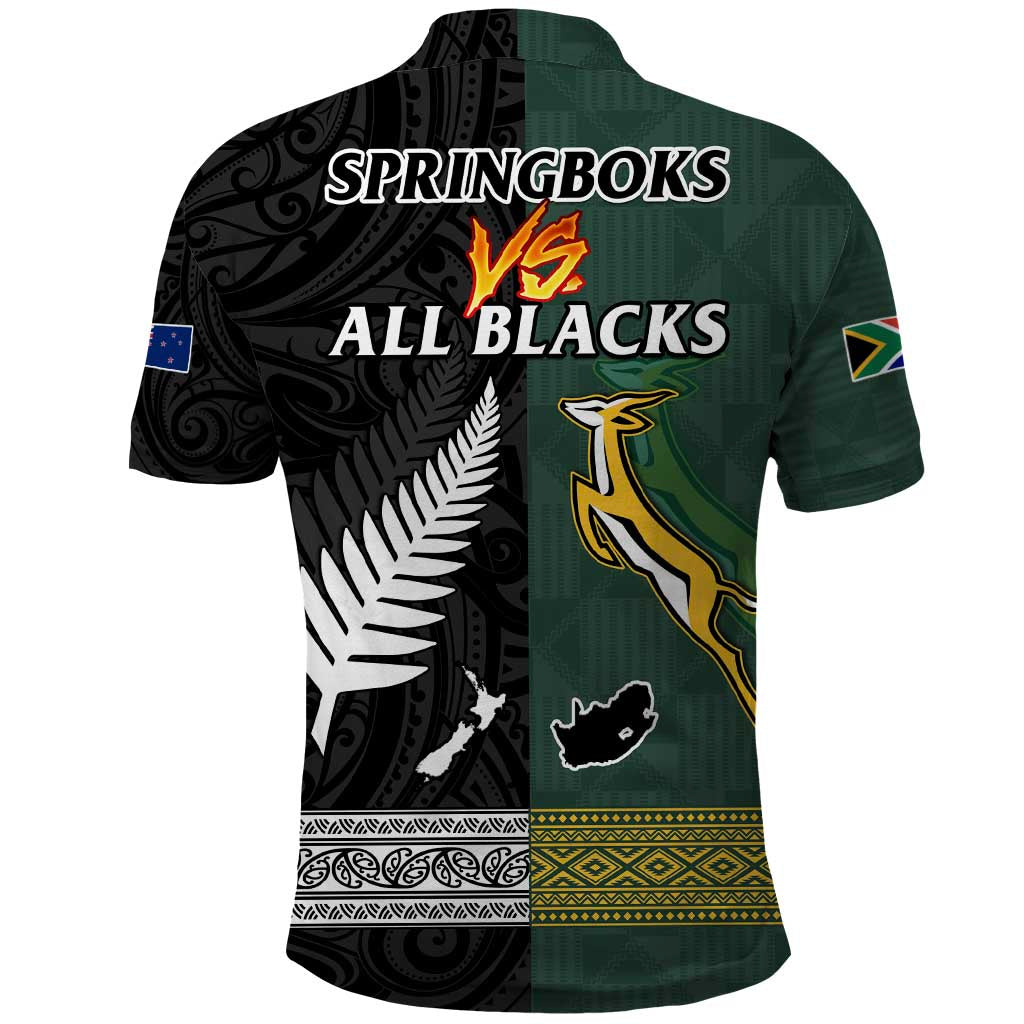 South Africa Protea and New Zealand Fern Polo Shirt Rugby Go Springboks vs All Black LT13