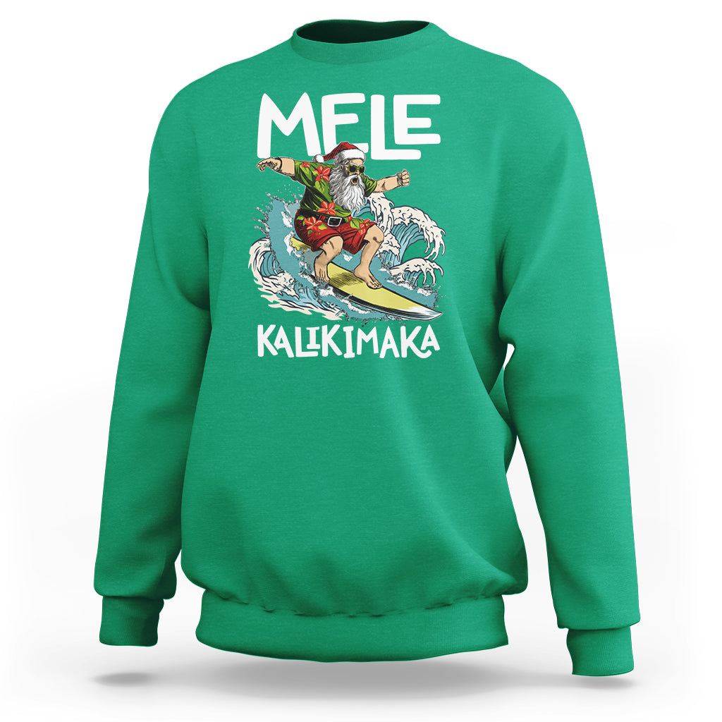 Mele Kalikimaka Tropical Hawaiian Christmas in Hawaii Surfing Santa Sweatshirt TS02 Irish Green - Polynesian Pride