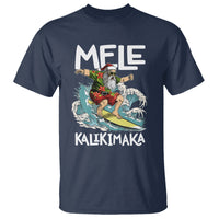 Mele Kalikimaka Tropical Hawaiian Christmas in Hawaii Surfing Santa T Shirt TS02 Navy - Polynesian Pride