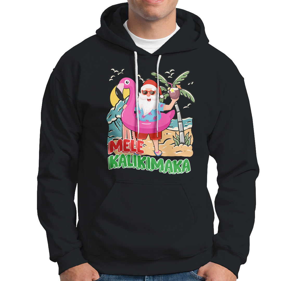 Mele Kalikimaka Tropical Hawaiian Christmas in Hawaii Beach Santa Hoodie TS02 Black - Polynesian Pride