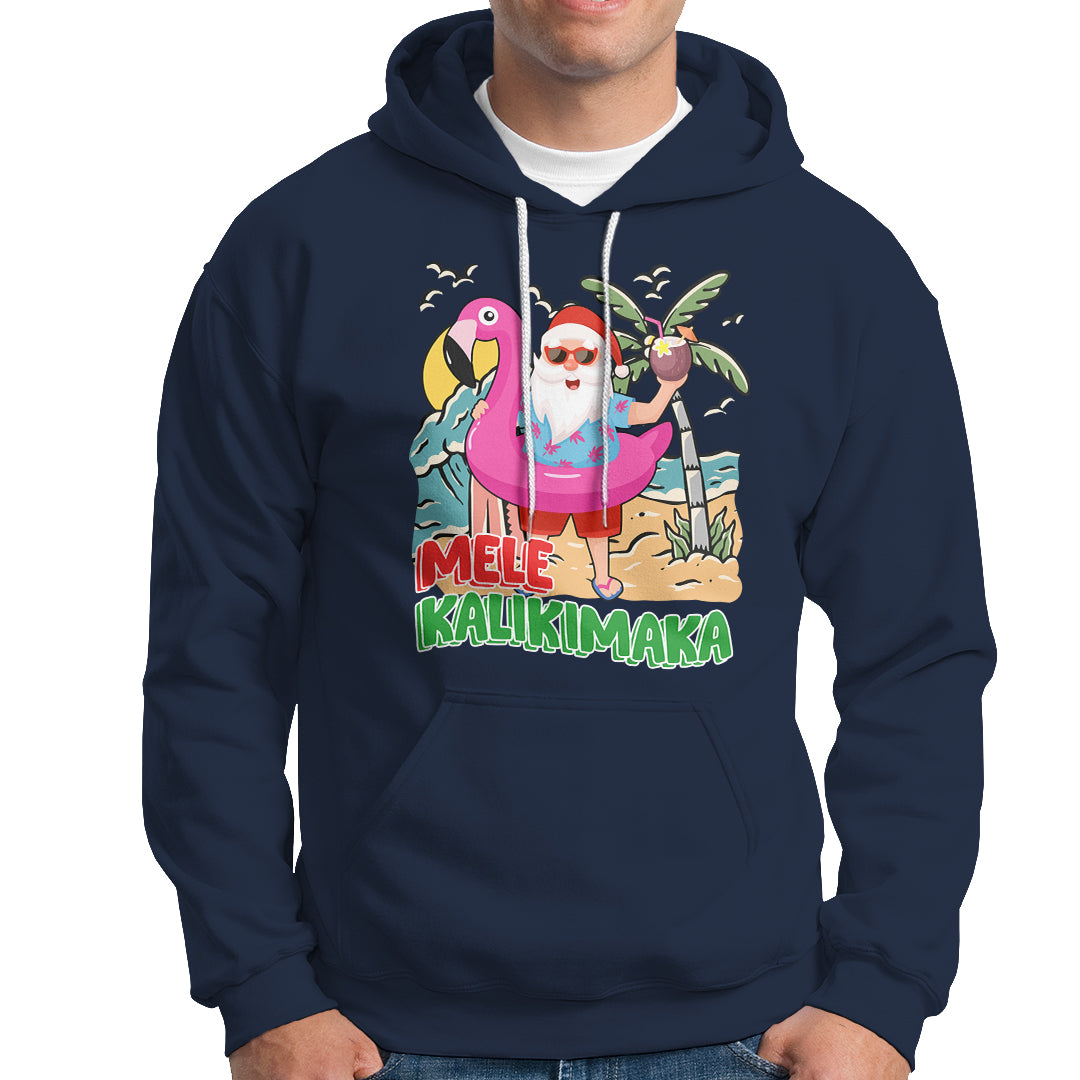 Mele Kalikimaka Tropical Hawaiian Christmas in Hawaii Beach Santa Hoodie TS02 Navy - Polynesian Pride