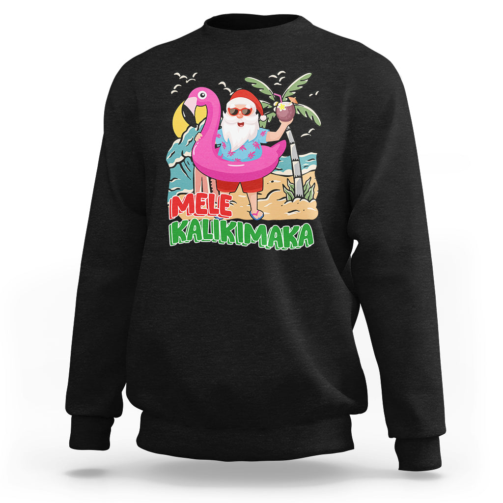 Mele Kalikimaka Tropical Hawaiian Christmas in Hawaii Beach Santa Sweatshirt TS02 Black - Polynesian Pride