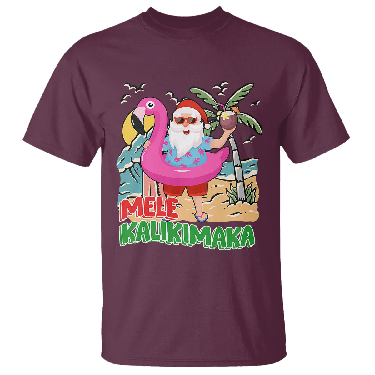 Mele Kalikimaka Tropical Hawaiian Christmas in Hawaii Beach Santa T Shirt TS02 Maroon - Polynesian Pride