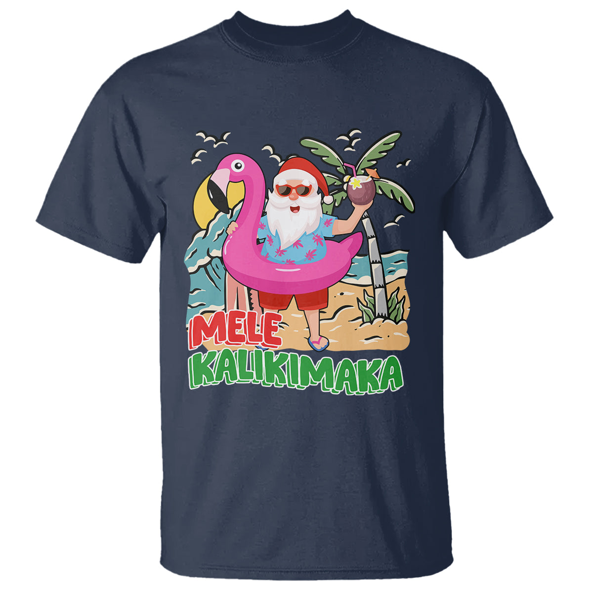 Mele Kalikimaka Tropical Hawaiian Christmas in Hawaii Beach Santa T Shirt TS02 Navy - Polynesian Pride